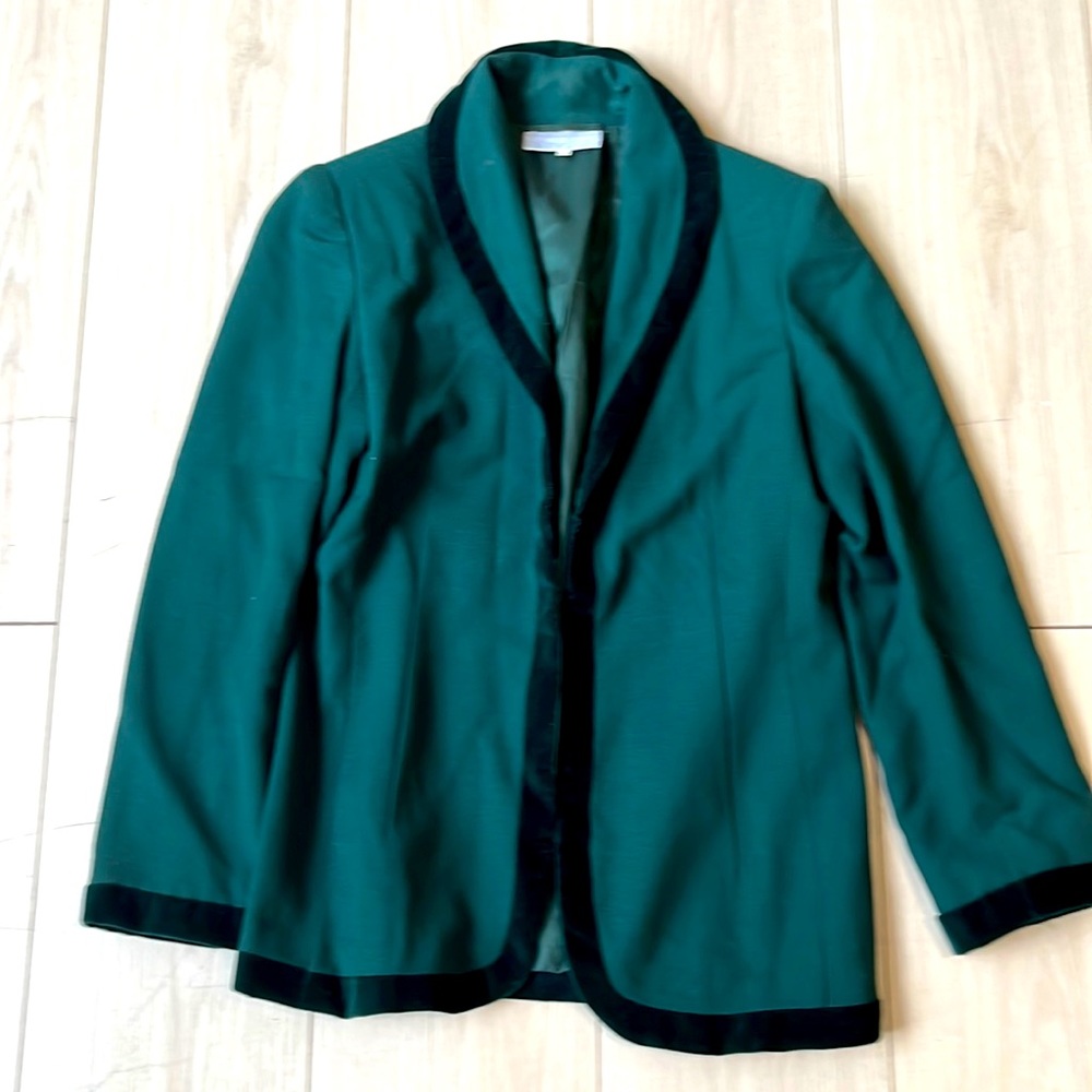Raffaella curiel size 44 green jacket with velvet and wool blend vintage 80s